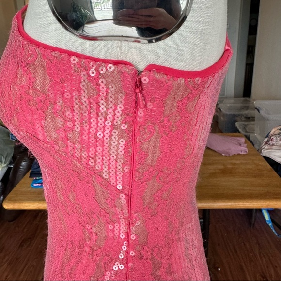 Aidan by Aidan Mattox Pink Sequin Lace One Shoulder Formal Dress Gown Size 2 - Picture 11 of 11